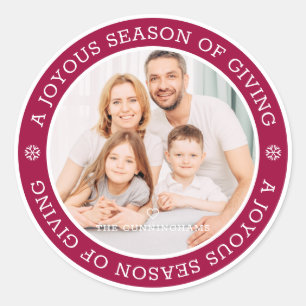 Joyous Season's Greetings Custom Photo Classic Round Sticker