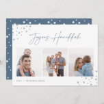 Joyous Sketch | Hanukkah Photo Collage Holiday Card<br><div class="desc">Send Hanukkah greetings to friends and family in chic style with our elegant photo cards. Designed to accommodate three of your favourite photos arranged side by side in a collage format, card features "joyous Hanukkah" in casual hand sketched script lettering adorned with hand drawn stars at the corners. Personalize with...</div>