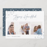 Joyous Sketch | Hanukkah Photo Collage Holiday Card<br><div class="desc">Send Hanukkah greetings to friends and family in chic style with our elegant photo cards. Designed to accommodate three of your favourite photos arranged side by side in a collage format, card features "joyous Hanukkah" in casual hand sketched script lettering adorned with hand drawn stars at the corners. Personalize with...</div>