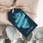 Joyous Tidings | Hanukkah Gift Tags<br><div class="desc">Elegant Hanukkah gift tags feature "may love and light fill your heart at Hanukkah" in hand lettered typography on a blue watercolor ribbon accented with green leaves and white berries. Personalize with your name or message beneath in white on a navy blue background,   Blank on reverse side.</div>
