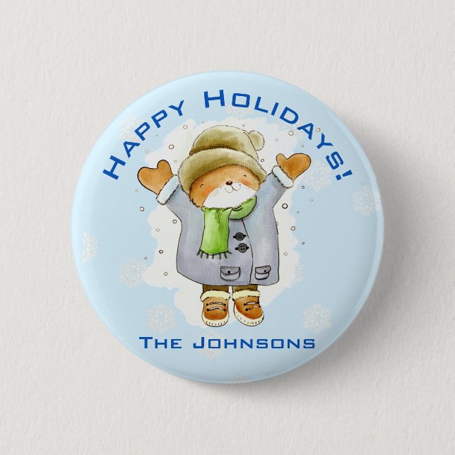 Joyous Winter Cat 2 Inch Round Button (Front)