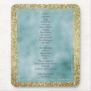 Joy's Birth Poem Mint Gold Glitter   Mouse Pad