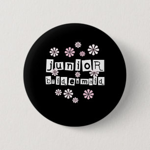 Jr. Bridesmaid White on Black 2 Inch Round Button