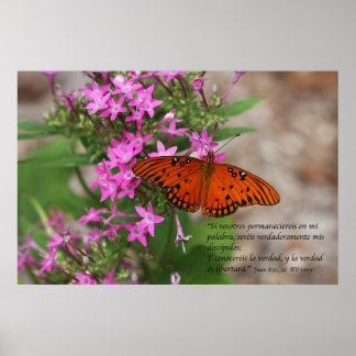 Juan 8:31, 32 con Mariposa Gulf Fritillary Poster