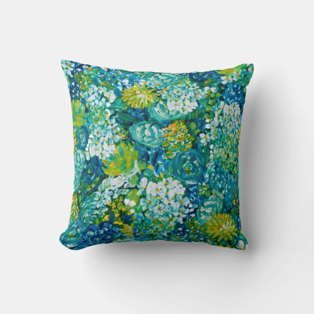 Jubilance Printemps Coussin Floral-Bleu, Jaune, Ve (Recto)