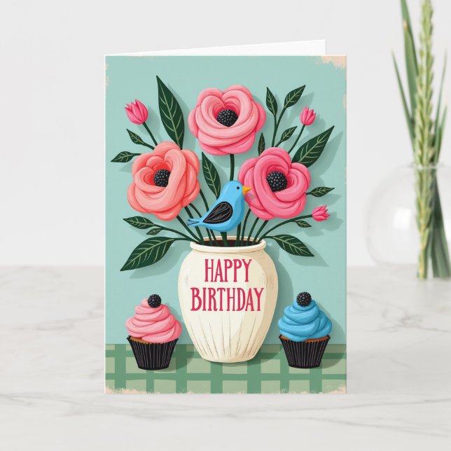 Jubilant Bird Flowers Card (Front)