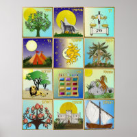 Judaica 12 Tribes of Israel Art Poster