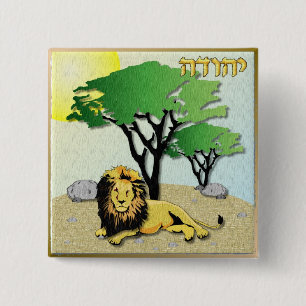 Judaica 12 Tribes Of Israel Judah 2 Inch Square Button
