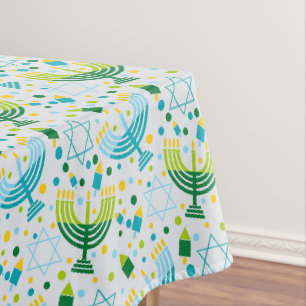 Judaica - Chanukah Tablecloth - Green & Blue Gifts