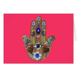 Judaica Hamsa Coeurs Fleurs Opal Art Imprimer