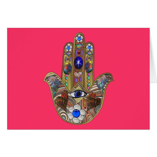 Judaica Hamsa Coeurs Fleurs Opal Art Imprimer (Devant horizontal)