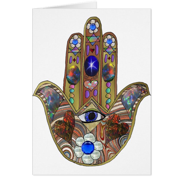 Judaica Hamsa Hearts Flowers Opal Art Print (Front)
