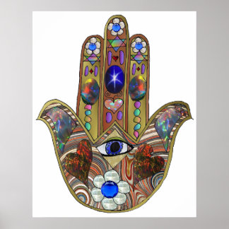 Judaica Hamsa Hearts Flowers Opal Art Print