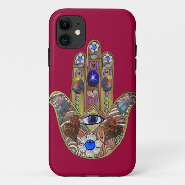 Judaica Hamsa Hearts Flowers Opal Art Print Case-Mate iPhone Case (Back)