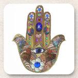 Judaica Hamsa Hearts Flowers Opal Art Print Coaster<br><div class="desc">Whether worn as a piece of jewellery, displayed as an art piece, or used as a decorative element, the Hamsa with the third eye serves as a powerful reminder of the importance of spiritual growth, insight, and protection. It encourages individuals to open their minds and hearts to the unseen realms...</div>