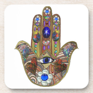 Judaica Hamsa Hearts Flowers Opal Art Print Coaster