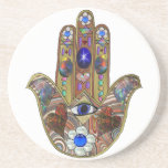 Judaica Hamsa Hearts Flowers Opal Art Print Coaster<br><div class="desc">Whether worn as a piece of jewelry, displayed as an art piece, or used as a decorative element, the Hamsa with the third eye serves as a powerful reminder of the importance of spiritual growth, insight, and protection. It encourages individuals to open their minds and hearts to the unseen realms...</div>