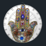 Judaica Hamsa Hearts Flowers Opal Art Print Dartboard<br><div class="desc">Whether worn as a piece of jewellery, displayed as an art piece, or used as a decorative element, the Hamsa with the third eye serves as a powerful reminder of the importance of spiritual growth, insight, and protection. It encourages individuals to open their minds and hearts to the unseen realms...</div>