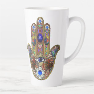 Judaica Hamsa Hearts Flowers Opal Art Print Latte Mug