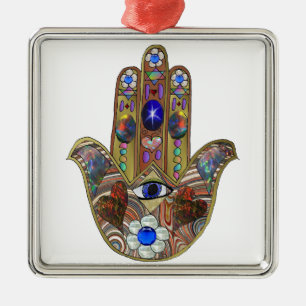 Judaica Hamsa Hearts Flowers Opal Art Print Metal Ornament