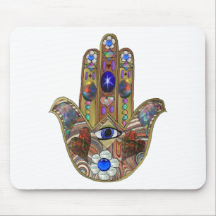 Judaica Hamsa Hearts Flowers Opal Art Print Mouse Pad