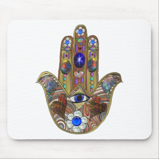 Judaica Hamsa Hearts Flowers Opal Art Print Mouse Pad