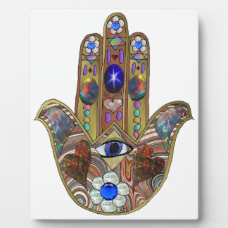 Judaica Hamsa Hearts Flowers Opal Art Print Plaque