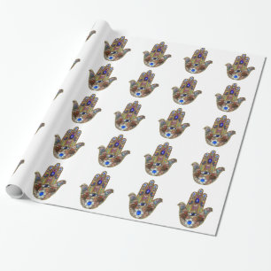 Judaica Hamsa Hearts Flowers Opal Art Print Wrapping Paper