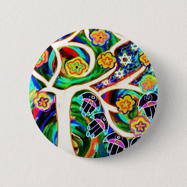 Judaica Hamsa Ivory Tree Of Life 2 Inch Round Button (Front)
