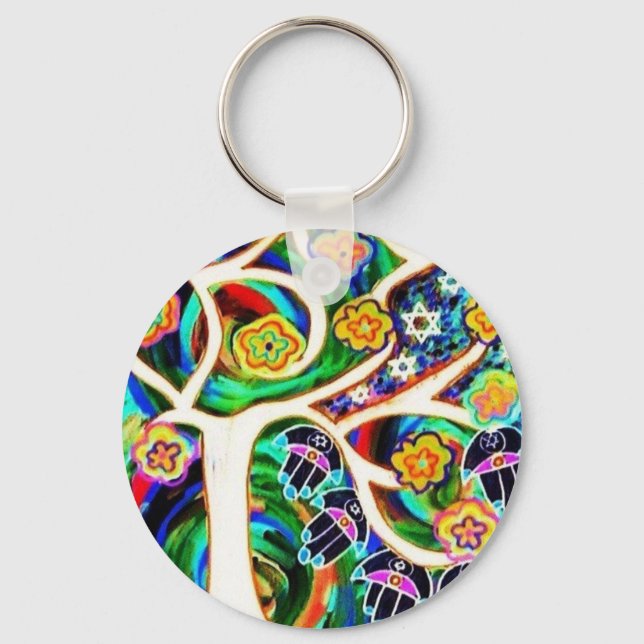 Judaica Hamsa Ivory Tree Of Life Keychain (Front)