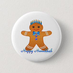 Judaica Hanukkah Gingerbread Man Menorah 2 Inch Round Button