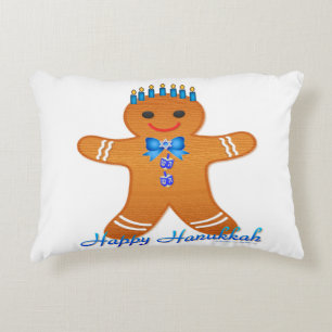Judaica Hanukkah Gingerbread Man Menorah Accent Pillow