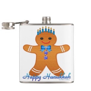 Judaica Hanukkah Gingerbread Man Menorah Hip Flask