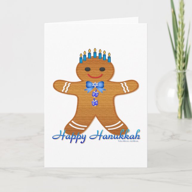Judaica Hanukkah Gingerbread Man Menorah Holiday Card (Front)