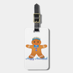 Judaica Hanukkah Gingerbread Man Menorah Luggage Tag