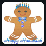 Judaica Hanukkah Gingerbread Man Menorah Square Sticker<br><div class="desc">You are viewing The Lee Hiller Designs Collection of Home and Office Decor,  Apparel,  Gifts and Collectibles. The Designs include Lee Hiller Photography and Mixed Media Digital Art Collection. You can view her Nature photography at http://HikeOurPlanet.com/ and follow her hiking blog within Hot Springs National Park.</div>