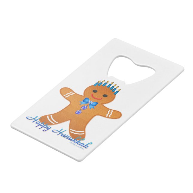 Judaica Hanukkah Gingerbread Man Menorah Wallet Bottle Opener (Front Angled)