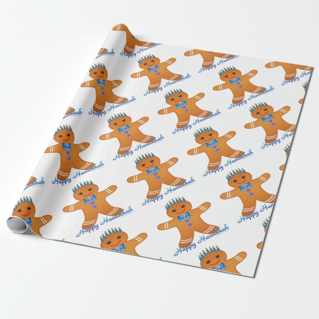 Judaica Hanukkah Gingerbread Man Menorah Wrapping Paper (Unrolled)