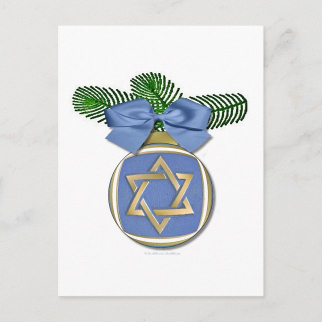 Judaica Hanukkah Star Of David Ornament Print Holiday Postcard (Front)