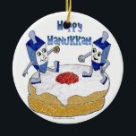 Judaica Happy Hanukkah Dancing Dreidels Doughnut Ceramic Ornament<br><div class="desc">You are viewing The Lee Hiller Designs Collection of Home and Office Decor,  Apparel,  Gifts and Collectibles. The Designs include Lee Hiller Photography and Mixed Media Digital Art Collection. You can view her Nature photography at http://HikeOurPlanet.com/ and follow her hiking blog within Hot Springs National Park.</div>