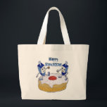 Judaica Happy Hanukkah Dancing Dreidels Doughnut Large Tote Bag<br><div class="desc">You are viewing The Lee Hiller Designs Collection of Home and Office Decor,  Apparel,  Gifts and Collectibles. The Designs include Lee Hiller Photography and Mixed Media Digital Art Collection. You can view her Nature photography at http://HikeOurPlanet.com/ and follow her hiking blog within Hot Springs National Park.</div>