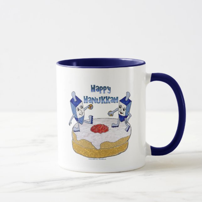 Judaica Happy Hanukkah Dancing Dreidels Doughnut Mug (Right)