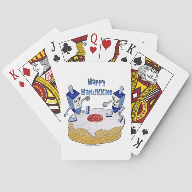 Judaica Happy Hanukkah Dancing Dreidels Doughnut Playing Cards (Back)