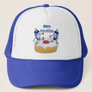 Judaica Happy Hanukkah Dancing Dreidels Doughnut Trucker Hat