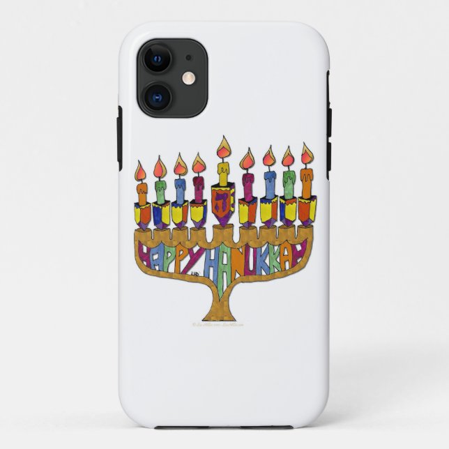 Judaica Happy Hanukkah Dreidel Menorah Case-Mate iPhone Case (Back)