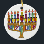 Judaica Happy Hanukkah Dreidel Menorah Ceramic Ornament<br><div class="desc">You are viewing The Lee Hiller Designs Collection of Home and Office Decor,  Apparel,  Gifts and Collectibles. The Designs include Lee Hiller Photography and Mixed Media Digital Art Collection. You can view her Nature photography at http://HikeOurPlanet.com/ and follow her hiking blog within Hot Springs National Park.</div>