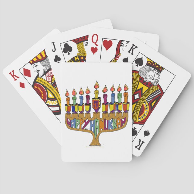 Judaica Happy Hanukkah Dreidel Menorah Playing Cards (Back)