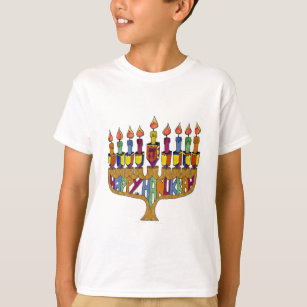 Judaica Happy Hanukkah Dreidel Menorah T-Shirt