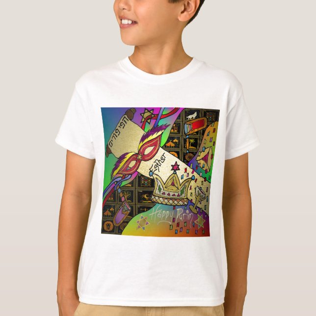 Judaica Happy Purim Jewish Holiday Gifts Apparel T-Shirt (Front)