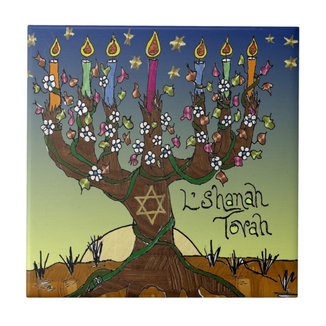 Judaica L'shanah Tovah Tree Of Life Ceramic Tile (Front)